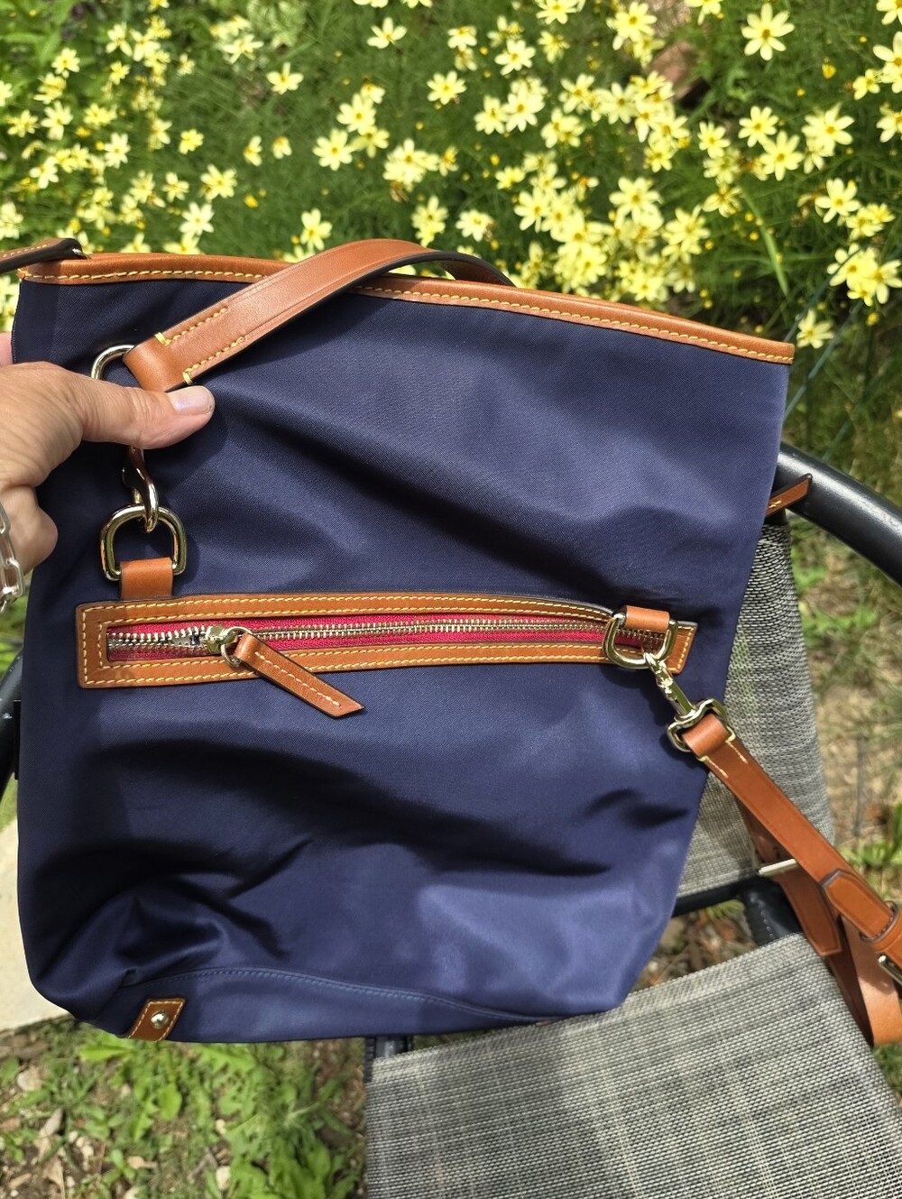 Dooney & Bourke Navy Blue Nylon And Leather Wayfairer Foldover Crossbody Bag EUC - Picture 7 of 13